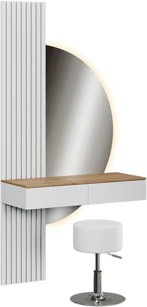 Moderner Kosmetiktisch in Weiss-Eiche Optik, platzsparender Frisiertisch mit 100 cm Breite