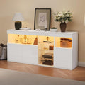 Hochglanz weisses griffloses Sideboard mit LED-Beleuchtung und smarter App-Steuerung, Wohn- und Esszimmermoebel 155,5 x 35 x 72 cm