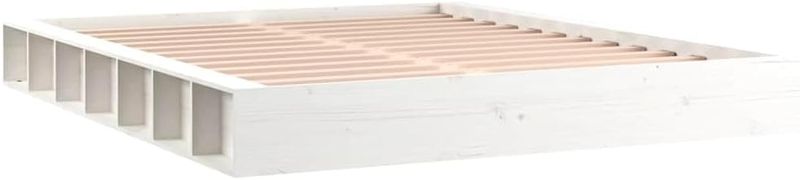 Weiss lackiertes Massivholz-Doppelbett, robustes Holzschlafbett mit Lattenrost 160 x 200 cm
