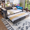 Dunkelgraues multifunktionales Tagesbett ohne Matratze, Einzelbett mit Ausziehfunktion, grossem Stauraum und integrierter LED-Beleuchtung 90 x 190 cm
