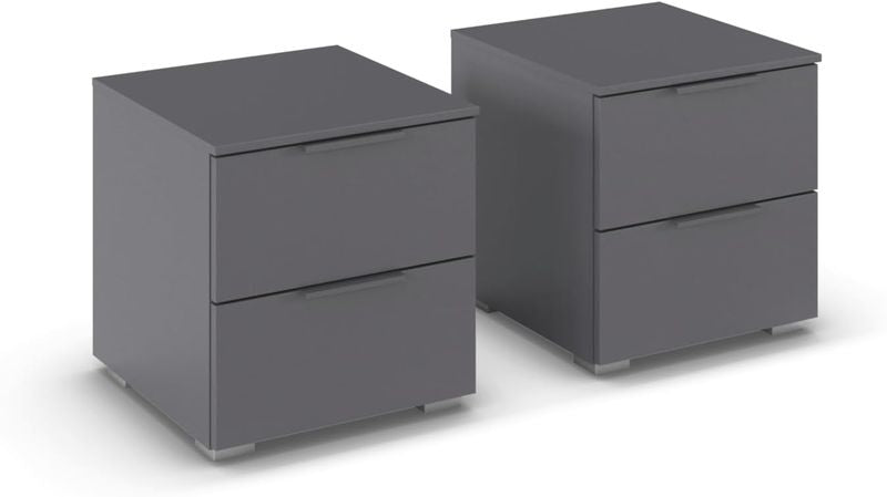 Zweier Set metallisch grauer Nachttische, kompakte Beistelltische mit Standardmassen 40 x 42 x 42 cm