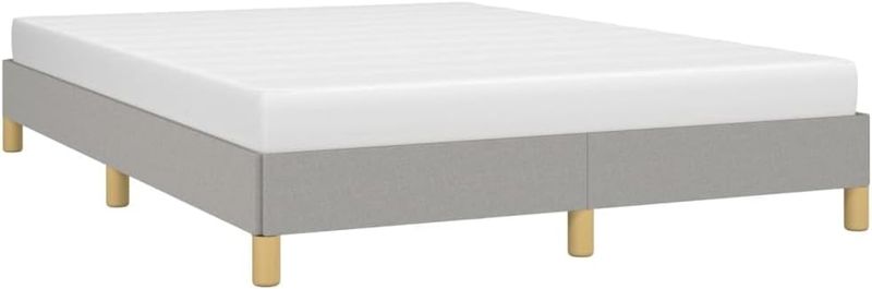 Hellgraues Stoff-Doppelbett mit stabilem Lattenrost, modernes gepolstertes Schlafzimmerbett 140 x 200 cm