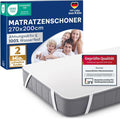 Knisternfreier baumwollbasierter Matratzenschoner, wasserdichte waschbare Inkontinenzauflage bis 95 Grad C, Oko-Tex zertifiziert 270 x 200 cm