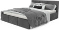 Graphitfarbenes gepolstertes Doppelbett mit integriertem Bettkasten, komfortables Schlafzimmerbett 140 x 200 cm