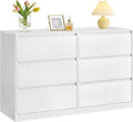 Schneeweisse moderne Waeschekommode mit sechs Schubladen, geraeumiger Schubladenschrank fuer Schlafzimmer 40 x 119,4 x 75 cm