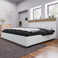 Modernes Schwebe-Holzdoppelbett in Weiss-Sonoma-Eiche Optik, mit Kopfteil und Lattenrost fuer Jugendliche und Erwachsene 140 x 200 cm