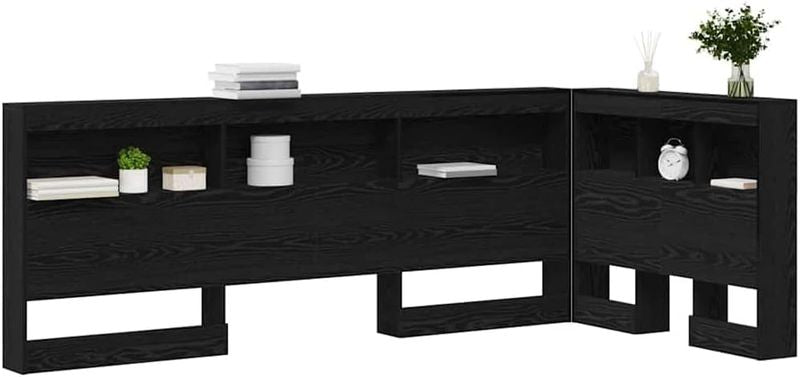 Minimalistisches Aufbewahrungs-Kopfteil in Schwarz-Eiche Optik, funktionales Holzwerkstoff-Moebel 75 cm Breite