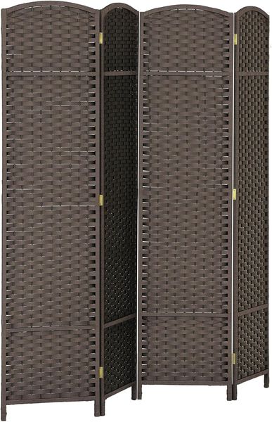 Vierteiliger brauner faltbarer Stoff-Raumteiler, praktischer Sichtschutz fuer flexible Raumgestaltung 160 x 170 cm