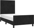 Schwarzes Samt-Einzelbett mit gepolstertem Kopfteil und Lattenrost, edles Schlafzimmermoebel 90 x 190 cm